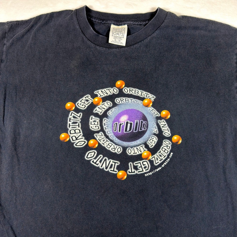 Vintage 90s Orbitz Drink Promo T-Shirt Wild Oats XL Get Into Orbitz Black USA
